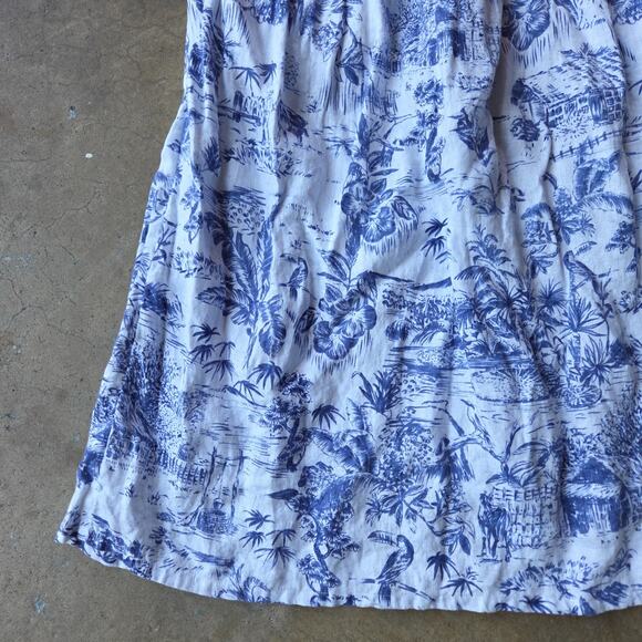 Joie Linen Midi Skirt Size L Blue White Print Tropical Island Print Toile Tiered - Picture 5 of 9